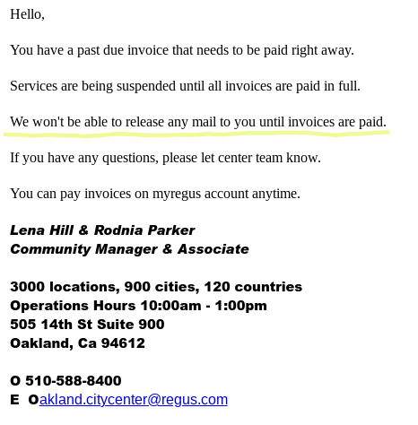 regus refuse mail